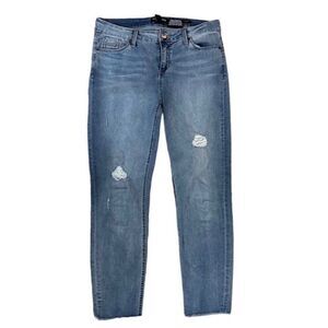 Kenneth Cole Jess Skinny Distressed Mid Rise Ankle Length Jeans Blue Denim Sz 10